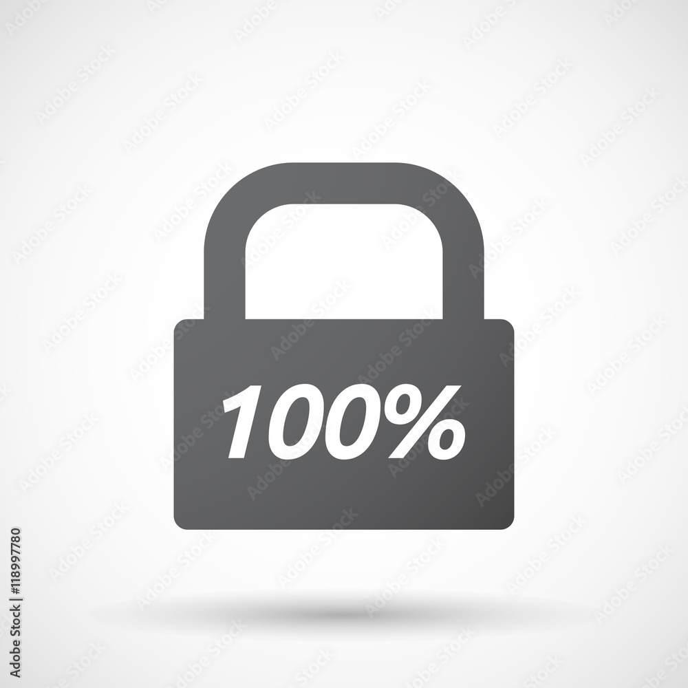 Isolated closed lock pad icon with the text 100% Isolated closed lock pad icon with the text 100%