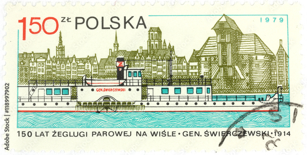 Old polish postage stamp - steamship	