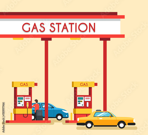 Gas filling station. Energy. Vector flat illustration