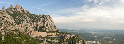 Panoramic view of Montserrat Abbey. Spain
