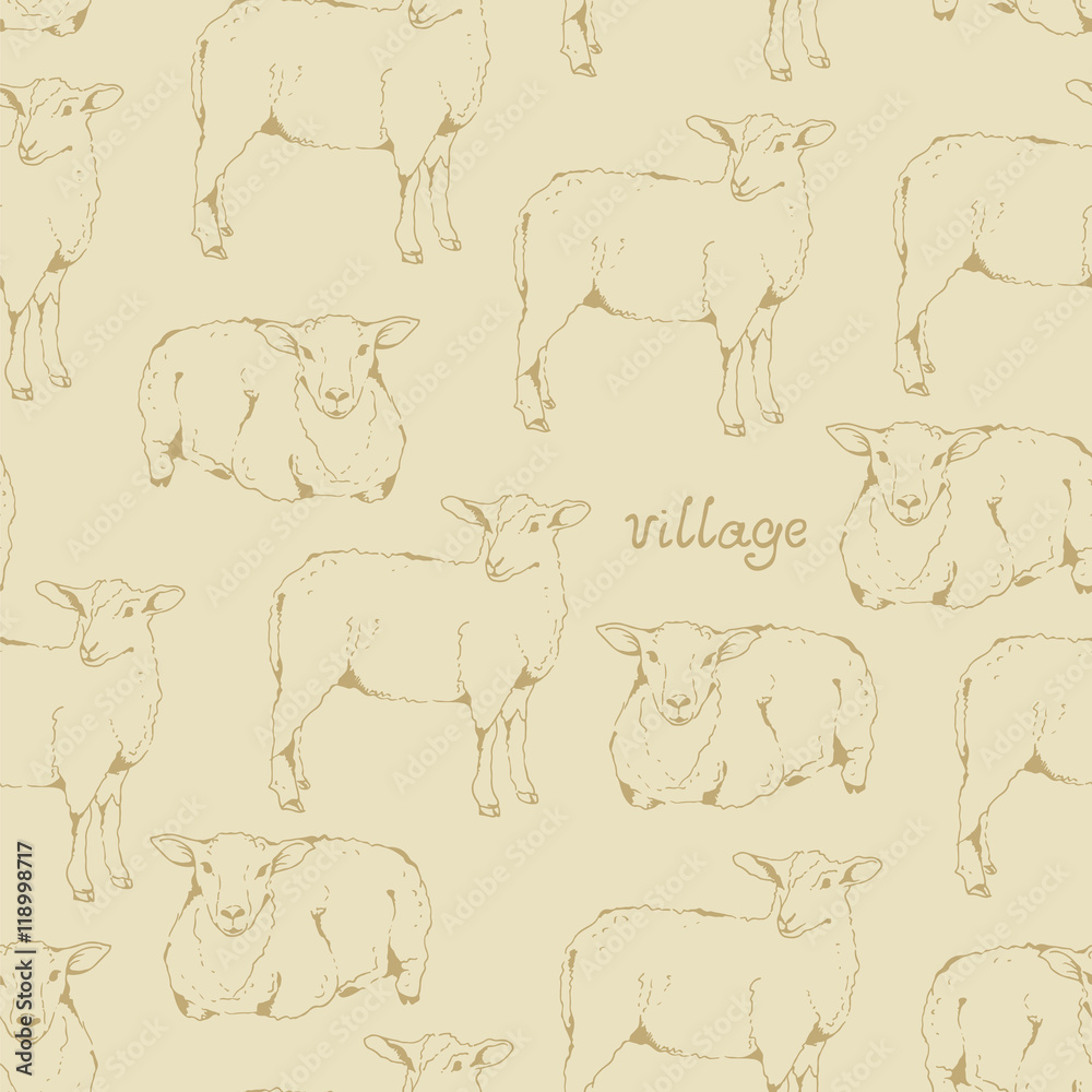 Seamless beige pattern with sheep