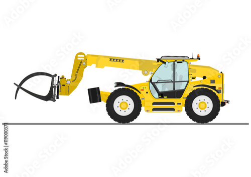 Telescopic handler with log and pipe grapple. Vector