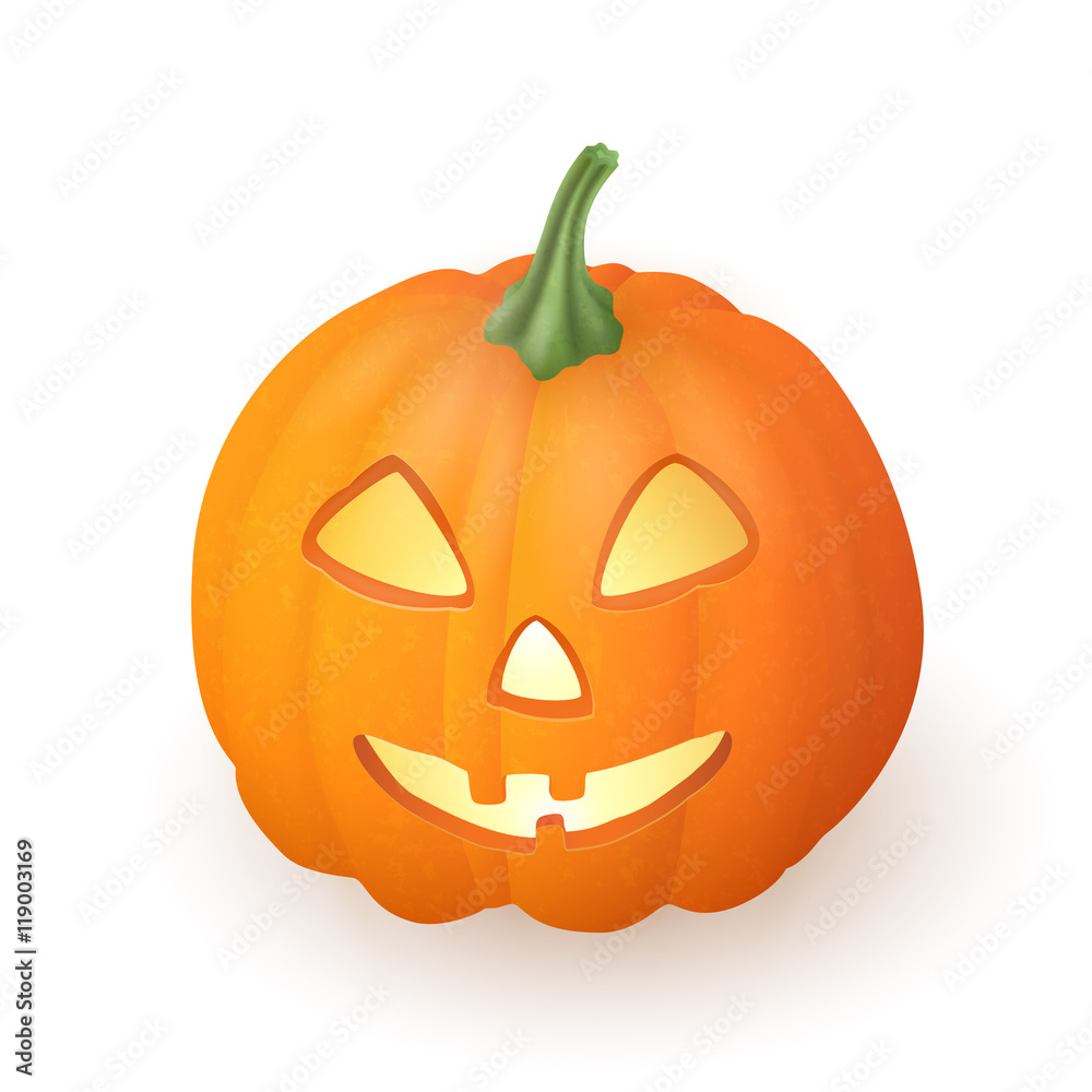 Cartoon funny Jack O Lantern halloween pumpkin with candle light inside isolated on white background. Vector illustration. Cartoon funny Jack O Lantern halloween pumpkin with candle light inside isolated on white background. Vector illustration.