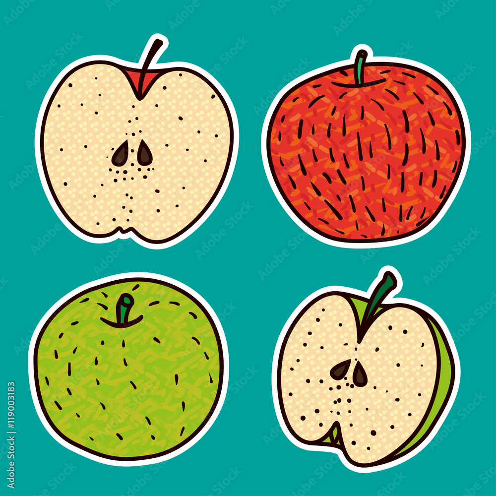 Fototapeta premium Set of Fresh contour apple. Doodle style.