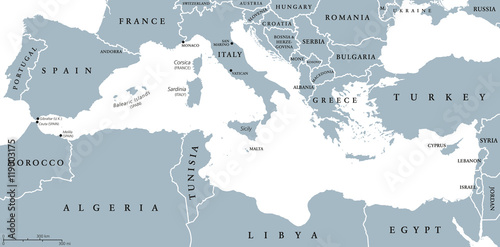 Fototapeta Mediterranean Sea Region countries political map with national borders