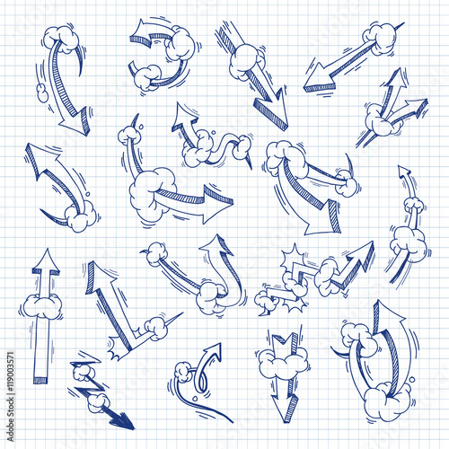 Set of hand drawn different arrows, vector illustration