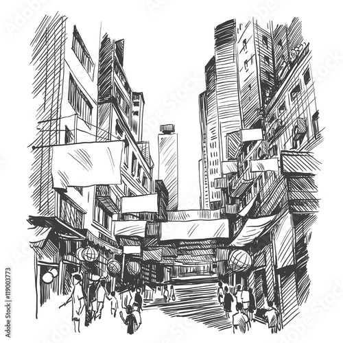 Hong Kong hand drawn, vector illustration