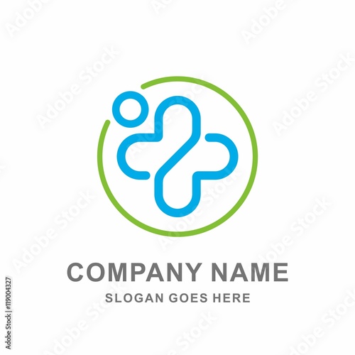 Medical Pharmacy Geometric Cross Circle Line People Shape Vector Logo Design Template