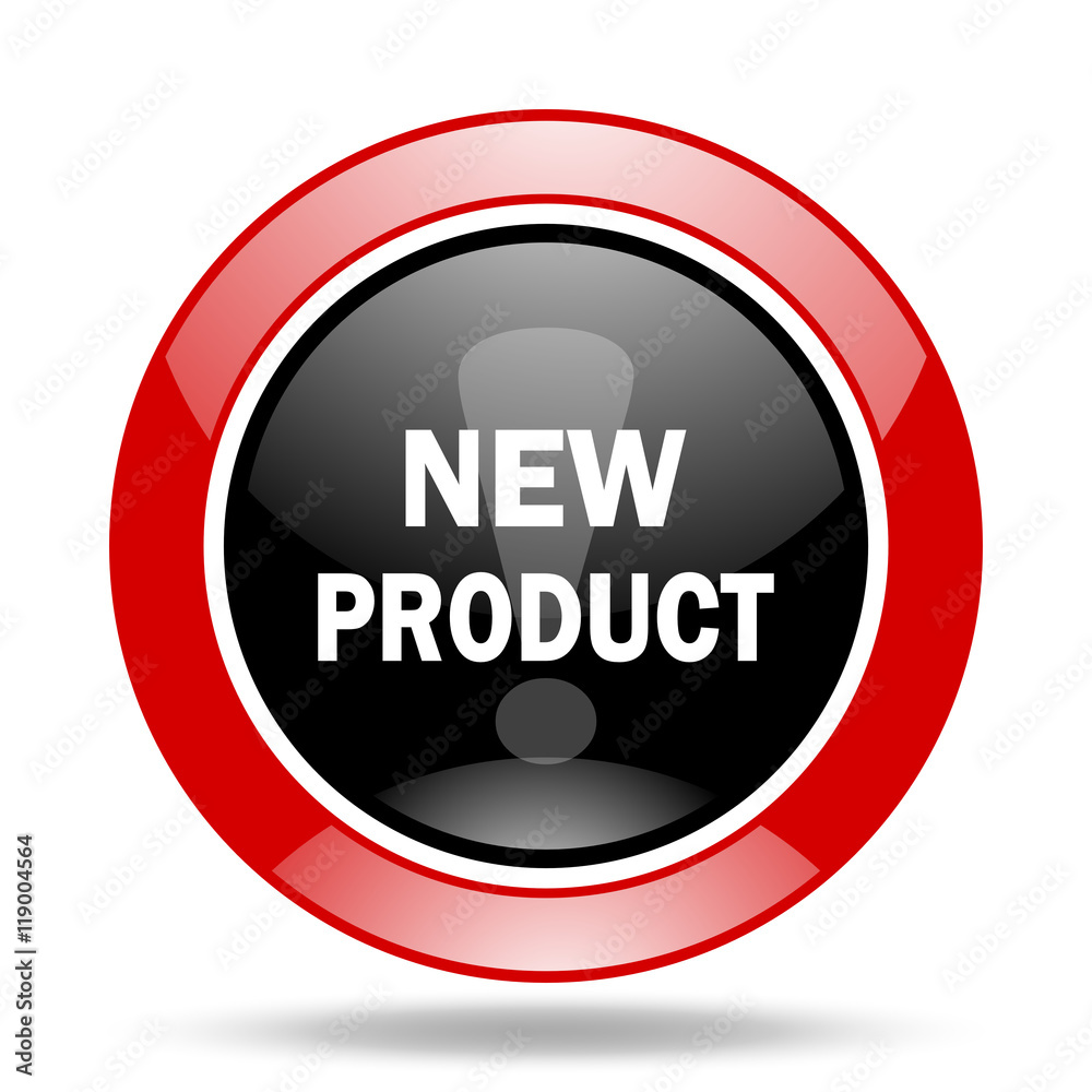 new product red and black web glossy round icon new product red and black web glossy round icon