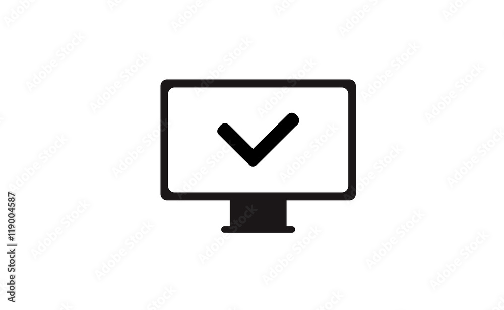 Vector monitor icon with checkmark symbol on white background Vector monitor icon with checkmark symbol on white background