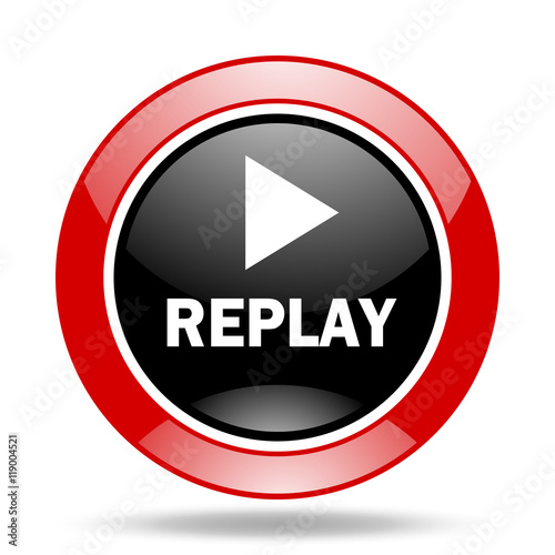 Free Download replay red and black web glossy round icon - GFXLoad