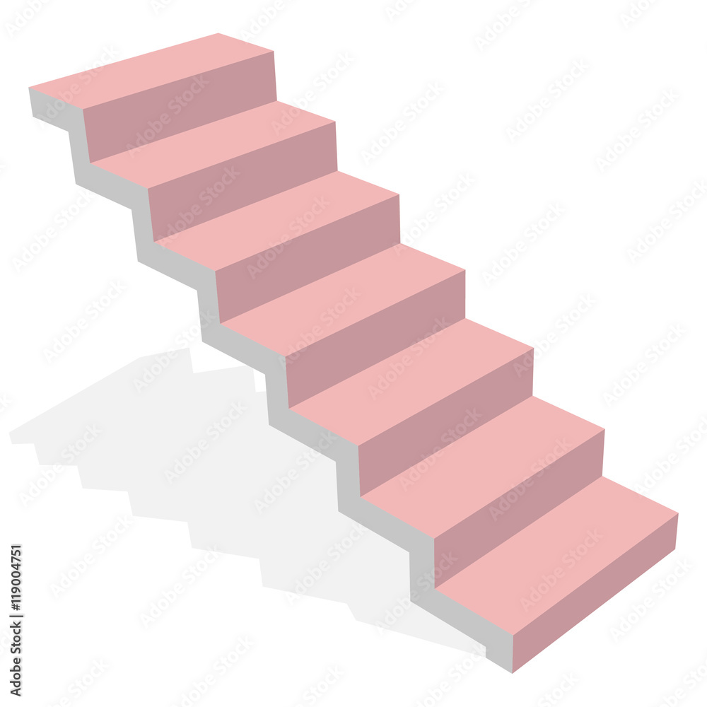 Modern staircase 3d pink with shadow isolated. Ladder side view.Vector illustrations on a white background. Modern staircase 3d pink with shadow isolated. Ladder side view.Vector illustrations on a white background.
