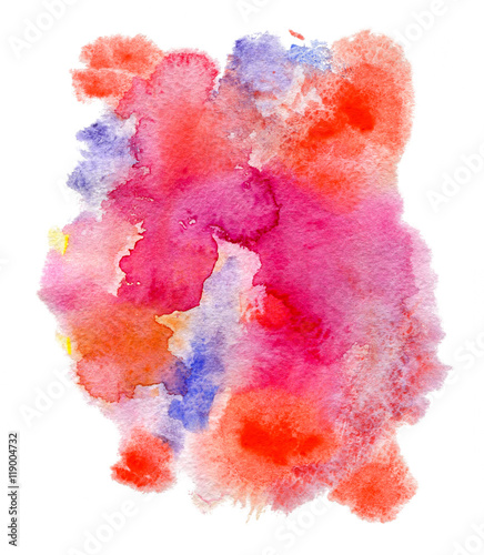 Abstract colorful watercolor art background with orange and pink blots. Isolated on white background.