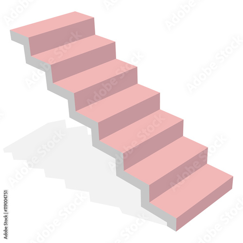 Modern staircase 3d pink with shadow isolated. Ladder side view.Vector illustrations on a white background.