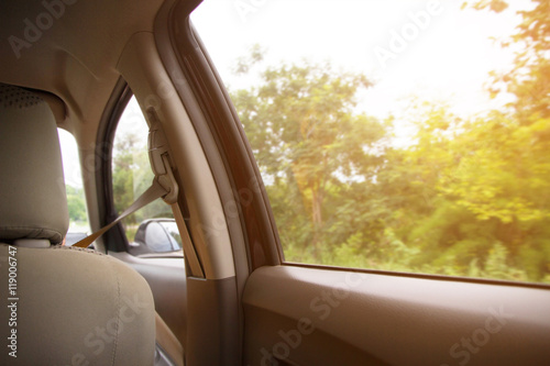 View from window car with sunlight - travel by car Transportation Concept © i am way