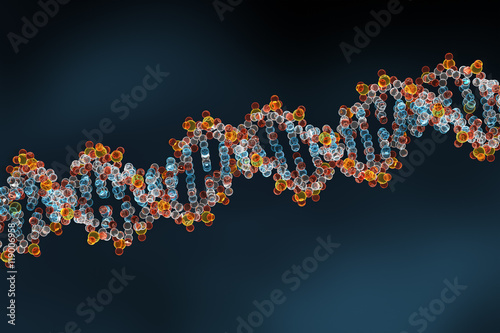 3D Rendering of DNA Helix, Blue Background