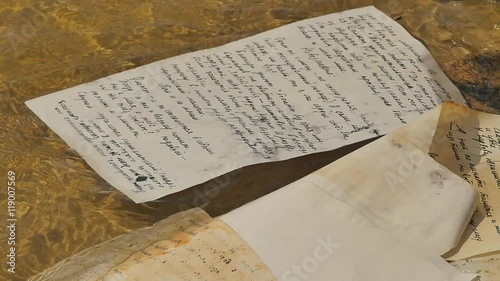 Manuscripts Floats on the Water Hand-Written Paper of 