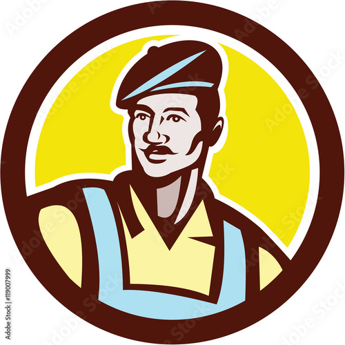 French Artisan Wearing Beret Circle Retro