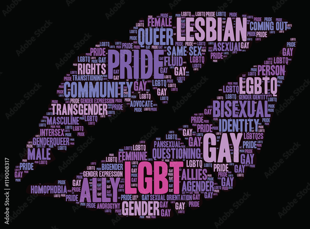 LGBT Word Cloud on a black background.  