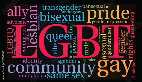 LGBT Word Cloud on a black background. 