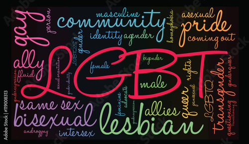 LGBT Word Cloud on a black background. 