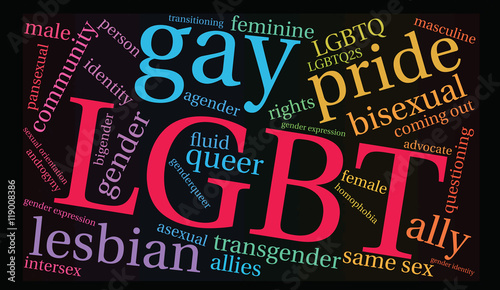 LGBT Word Cloud on a black background. 