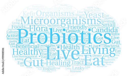 Probiotics Word Cloud on a white background. 