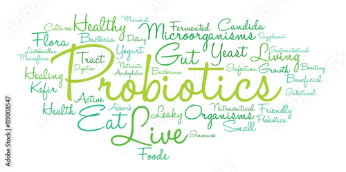 Probiotics Word Cloud on a white background.