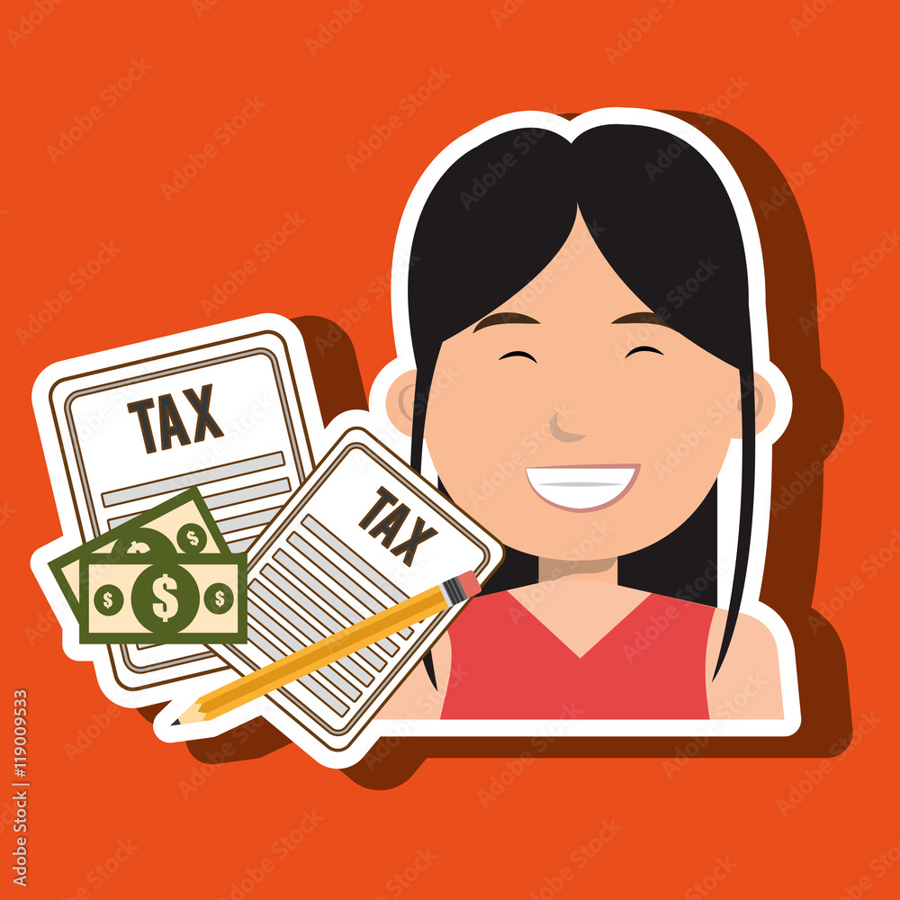 woman taxes bills pencil vector illustration eps 10