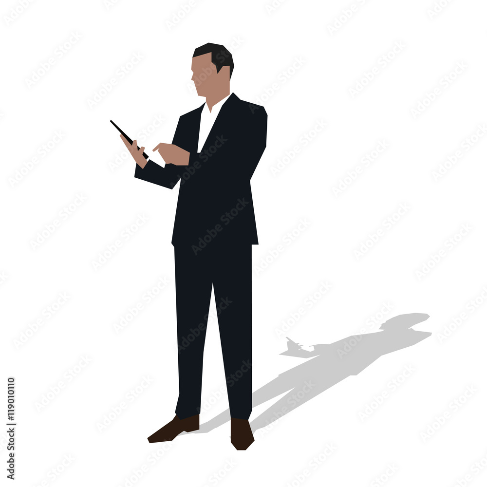 Business man with tablet. Manager in suit, flat vector illustrat Business man with tablet. Manager in suit, flat vector illustrat