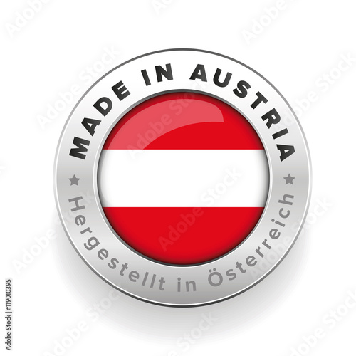 Made in Austria button with German Translation