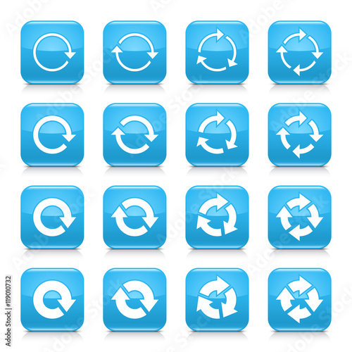 Blue arrow reload sign square icon web button