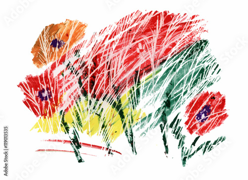 Blooming poppy flowers scribble illustration.
