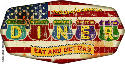 route sixty six diner sign, retro style, vector illustration