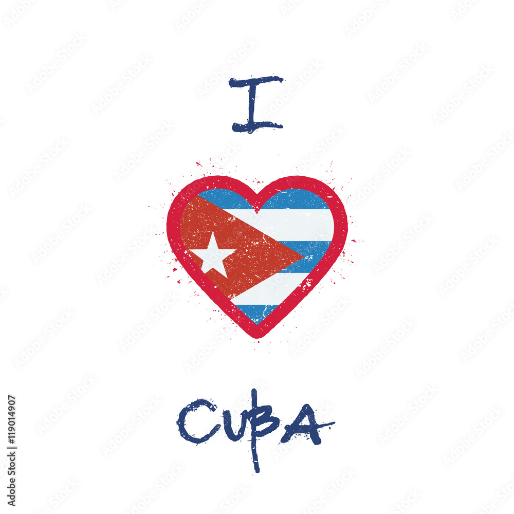 Αυτοκόλλητο I love Cuba t-shirt with a heart-shaped flag on white background.