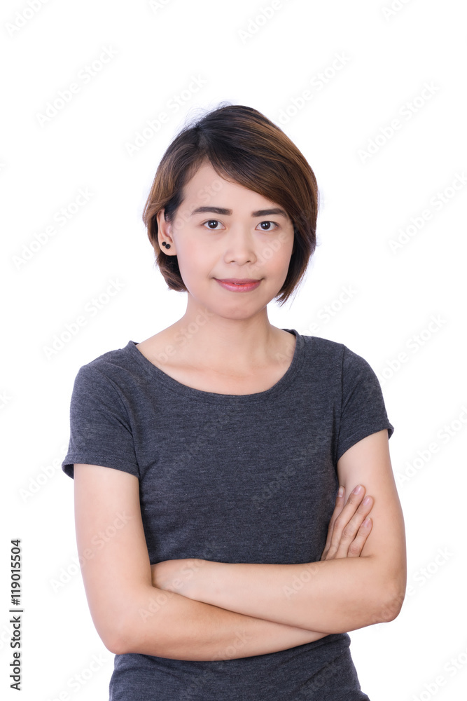 Beautiful smart young asian lady on white background concept for smart people Beautiful smart young asian lady on white background concept for smart people