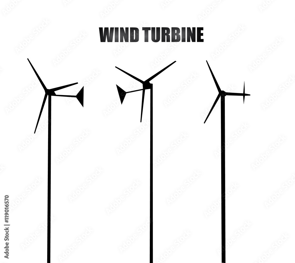 Wind turbines silhouette on white background vector Wind turbines silhouette on white background vector
