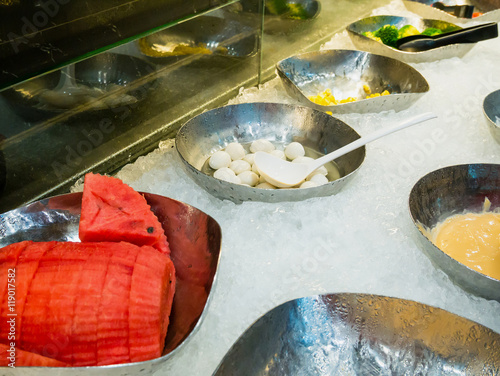 salad bar buffet with fruit and vegetables