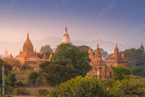 Temples of Bagan during sunrise  Myanmar