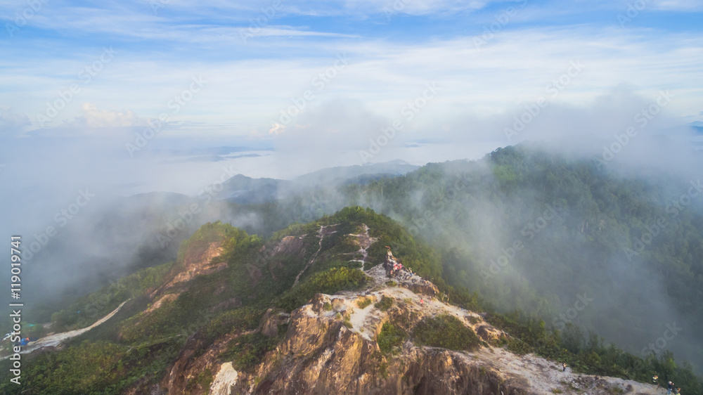 Phu Tajaw is the highest mountain in southern Thailand.in the morning fog on the hilltop fog like the sea
