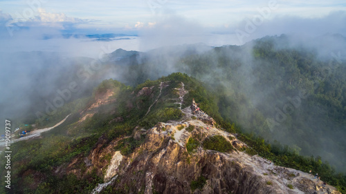 Phu Tajaw is the highest mountain in southern Thailand.in the morning fog on the hilltop fog like the sea