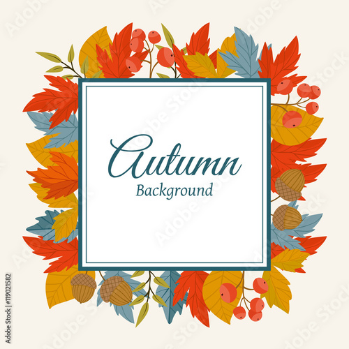 Autumn leaves fall on border vector illustration. Background with hand drawn autumn leaves. Design elements.