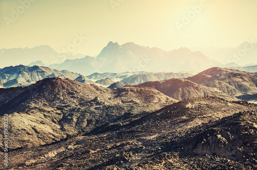 Mountains in the Arabian desert at sunset