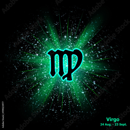 Zodiac sign Virgo on cosmic explosion background.