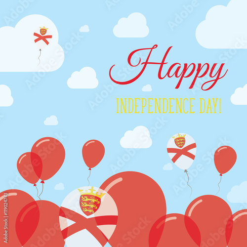 Jersey Independence Day Flat Patriotic Design. Channel Islander Flag Balloons. Happy National Day Vector Card.
