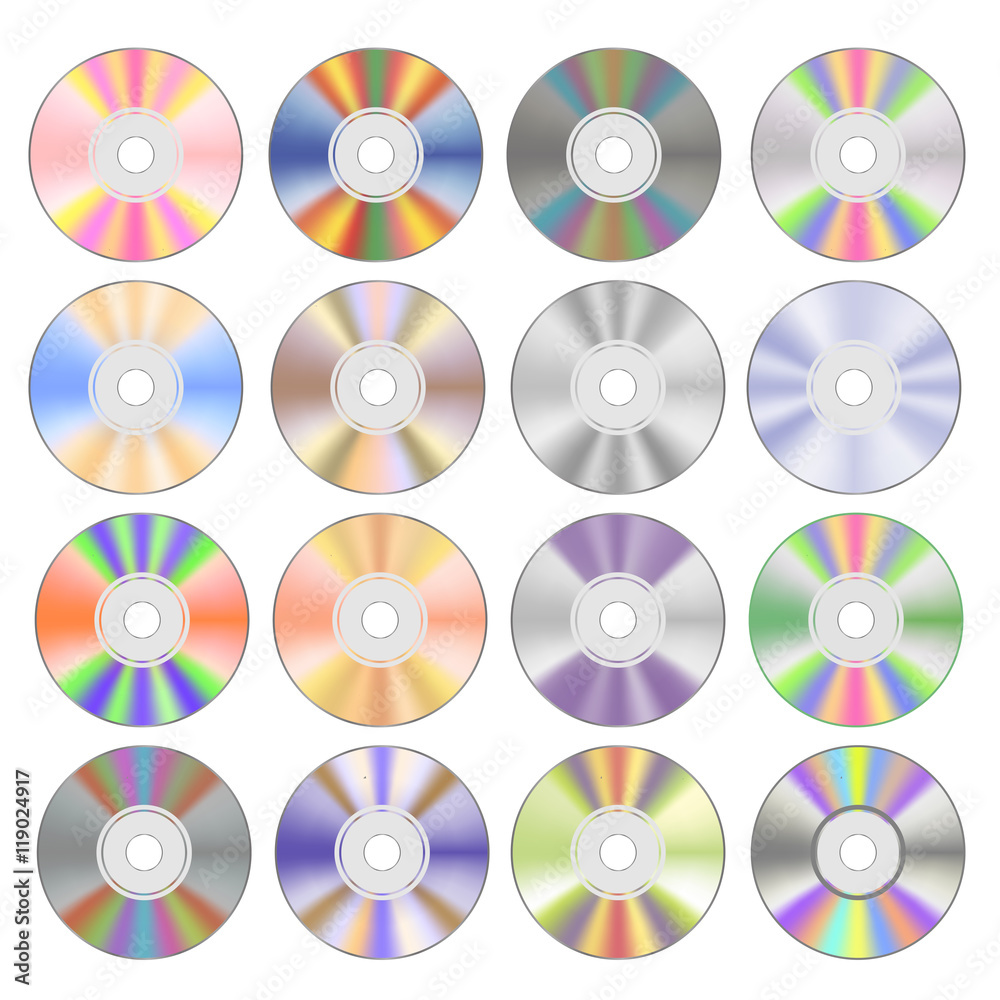 Set of Colorful Different Compact Discs Isolated on White Background Set of Colorful Different Compact Discs Isolated on White Background