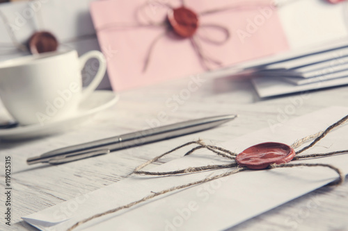 Letters with seal on table