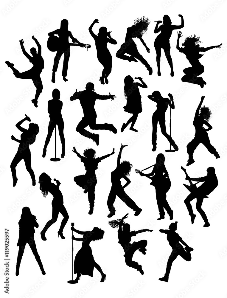 Activity People, Singer, Guitarist  Hip Hop and Modern Dancer Silhouettes