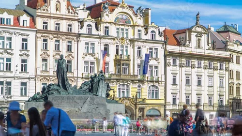 Jan Hus Memorial timelapse designed by Ladislav Saloun in Old town square in Prague, Czech Republic. photo