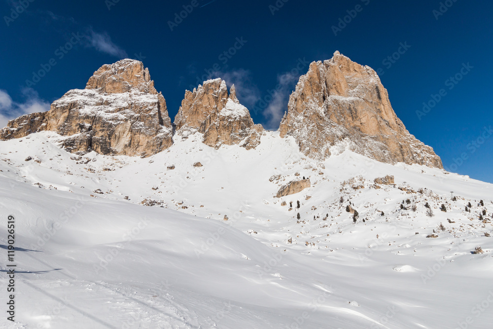 The Sassolungo (Langkofel) Group of the Italian Dolomites in Winter